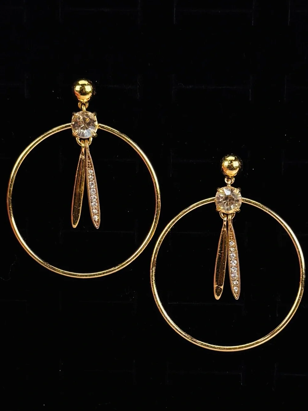 Vintage goldtone clear center bling J.Crew pierced earrings